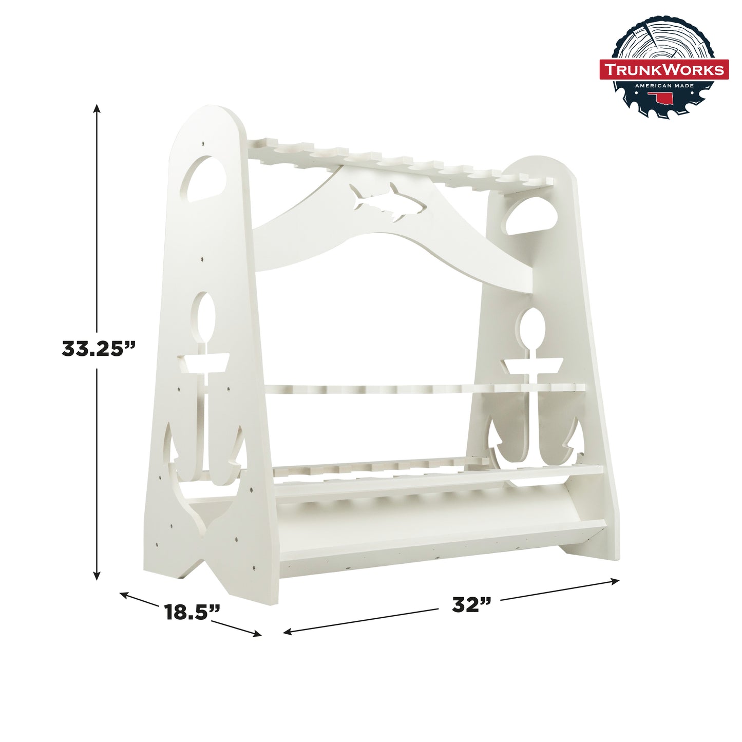 TrunkWorks Waterproof PVC Great White Heavy Duty Floor Standing Marine Fishing Rod Display Organizer Rack for Bent and Straight Butt Rods…