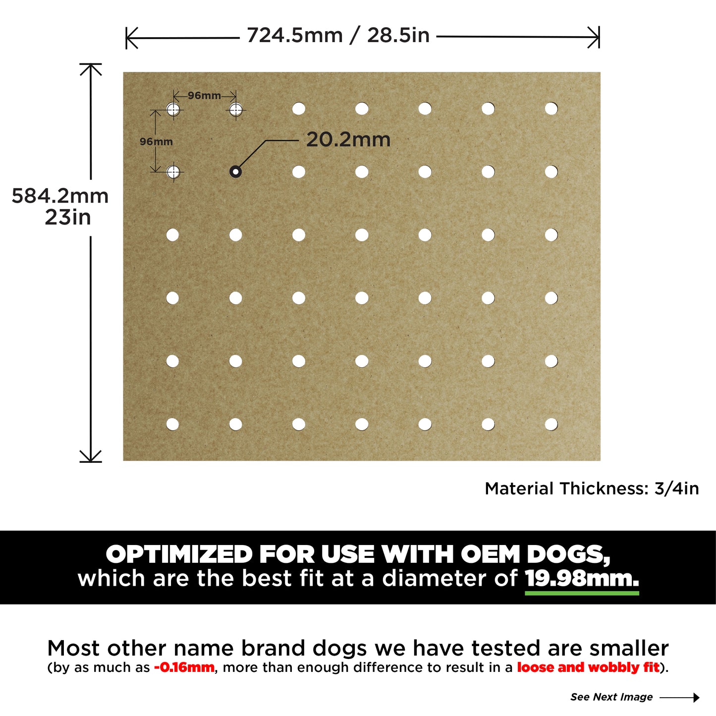 Trunkworks MFT 800 Replacement Perforated MFT Top Compatible with Festool MFT800 Tables - 3/4" Moisture-Resistant MDF