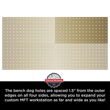 Trunkworks USA Modular 2x4' MFT Table with Holes Optimized for 3/4" Bench Dogs - Create Your Custom MFT Workstation - 3/4" Moisture-Resistant MDF