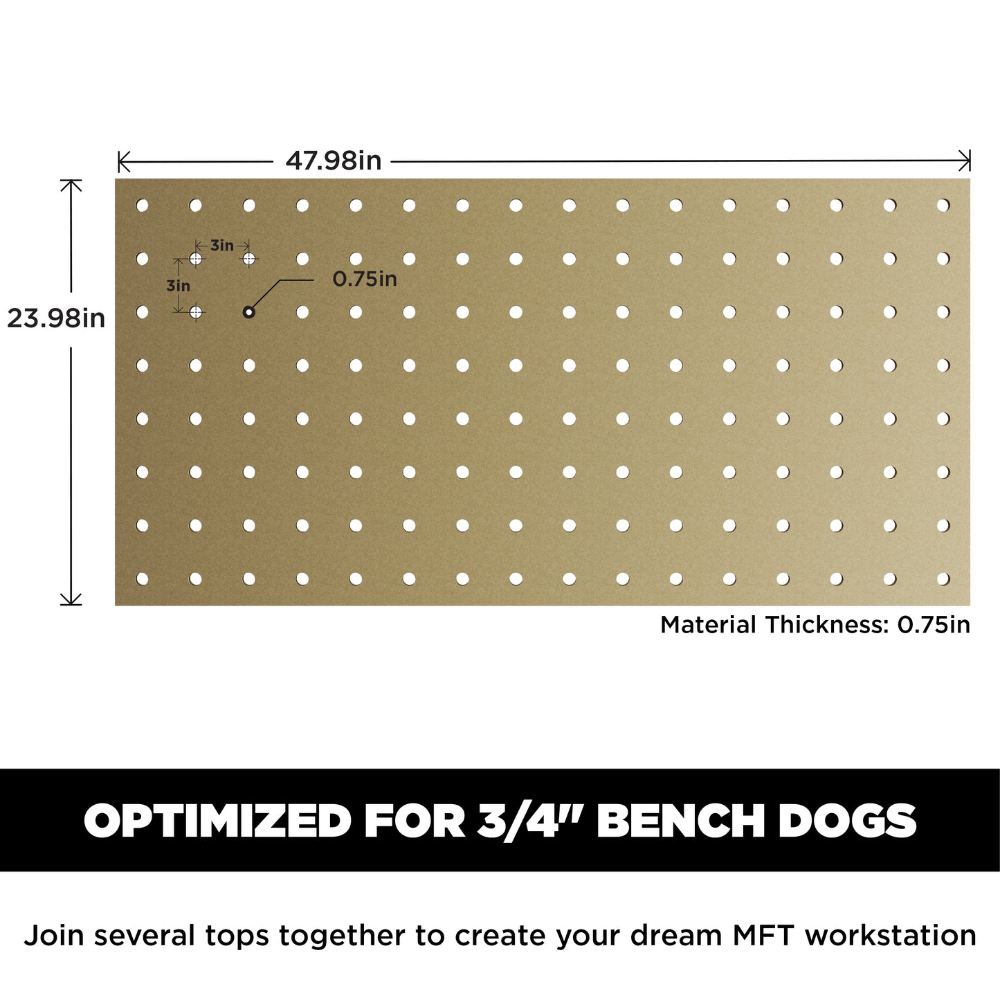 Trunkworks USA Modular 2x4' MFT Table with Holes Optimized for 3/4" Bench Dogs - Create Your Custom MFT Workstation - 3/4" Moisture-Resistant MDF